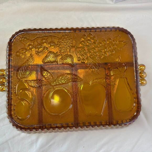 Vintage Indiana Marigold Carnival Glass Divided Iridescent Charcuterie Tray - Picture 3 of 9